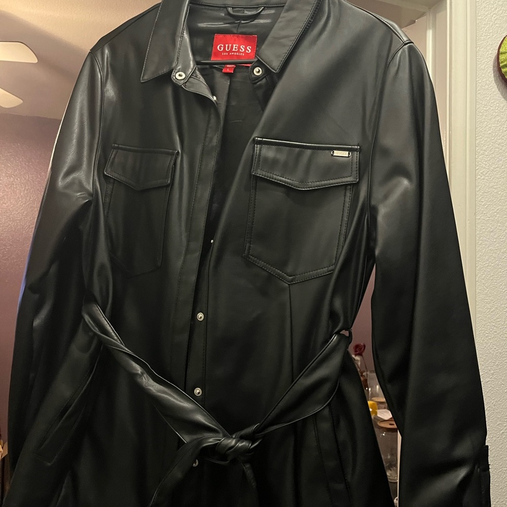 GUESS Black Faux Leather Trench Coat